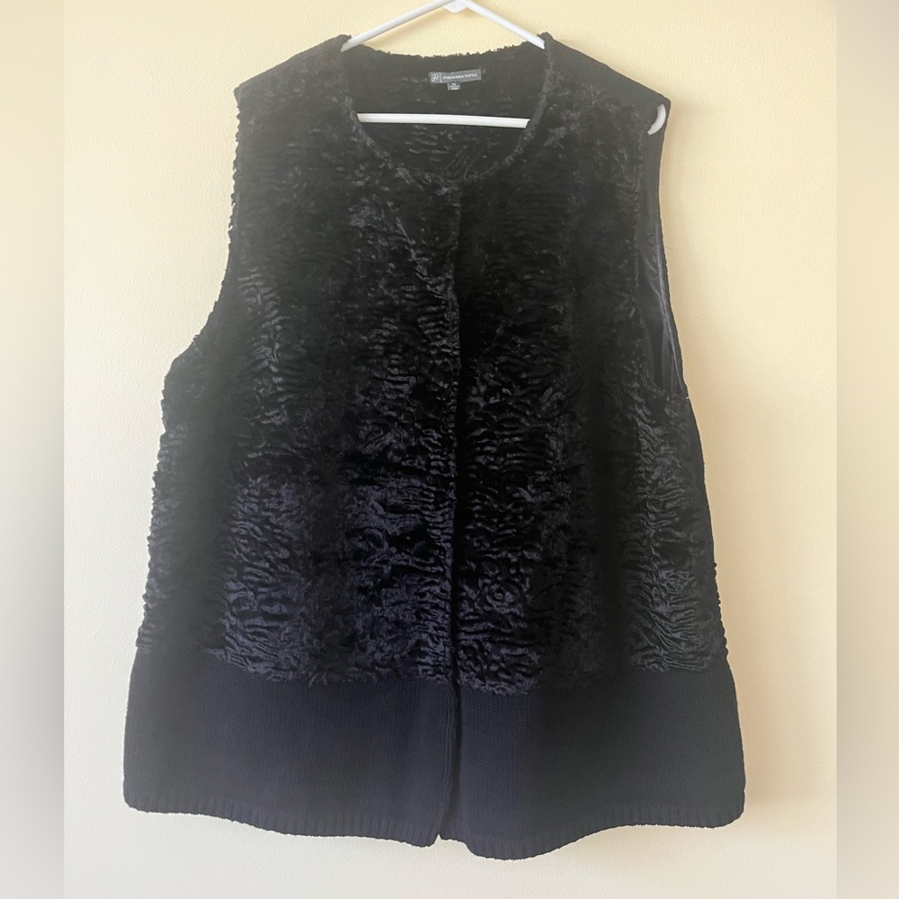Adrianna Papell Faux Fur Knit Black Vest 3X Snap Button Closure